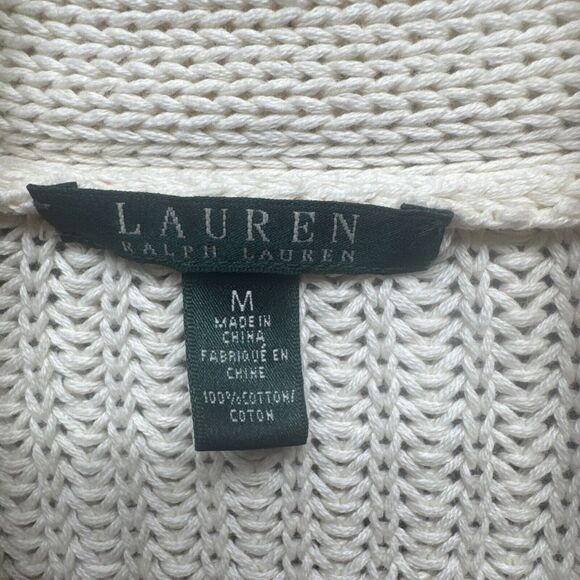 Ralph Lauren LRL Cable Knit Sweater Medium Cream Pullover Chunky V Neck Ovesized - Picture 3 of 9